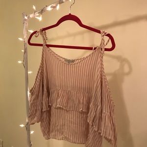 american eagle pink and white top